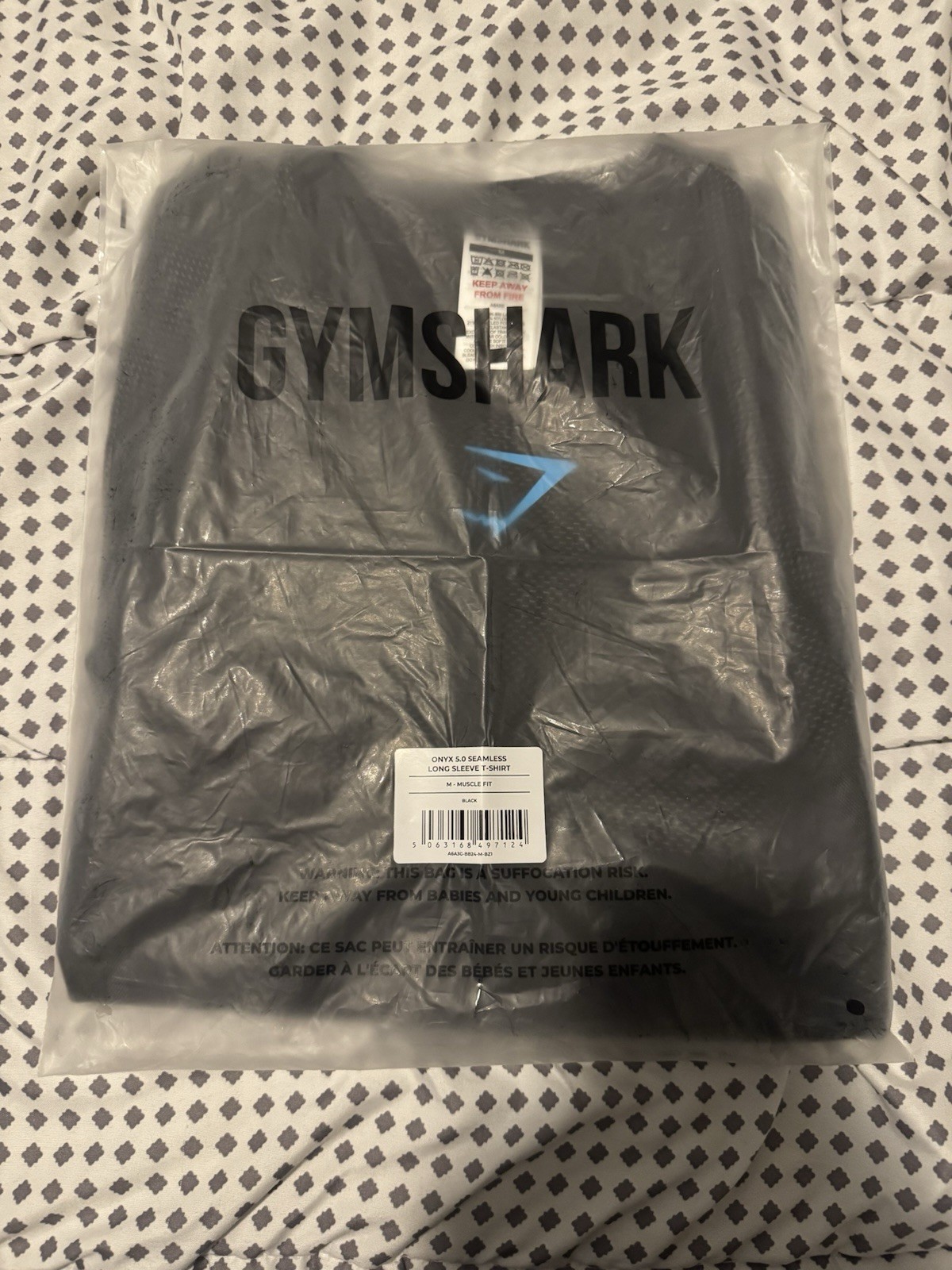 Gymshark Onyx 5.0 v5 Seamless Long Sleeve T-Shirt Black/Brand Blue - SIZE MEDIUM