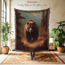 Manta Tejida Oso, Tiro de Vida Silvestre Grizzly, Decoración de Cabaña Rústica, Bosque de Montaña
