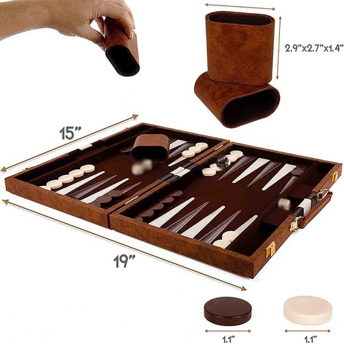 18” Folding Backgammon Set in Leather Case – Family Game for 2 Players