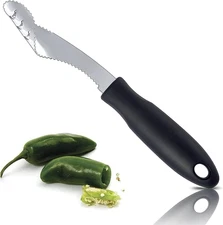 Jalapeno Corer Tool with Serrated Slice and Rubber Handle Easily Seed Remover or