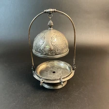 Antique Butter Dish Hanging Dome Lid Meriden International Quadruple Ornate