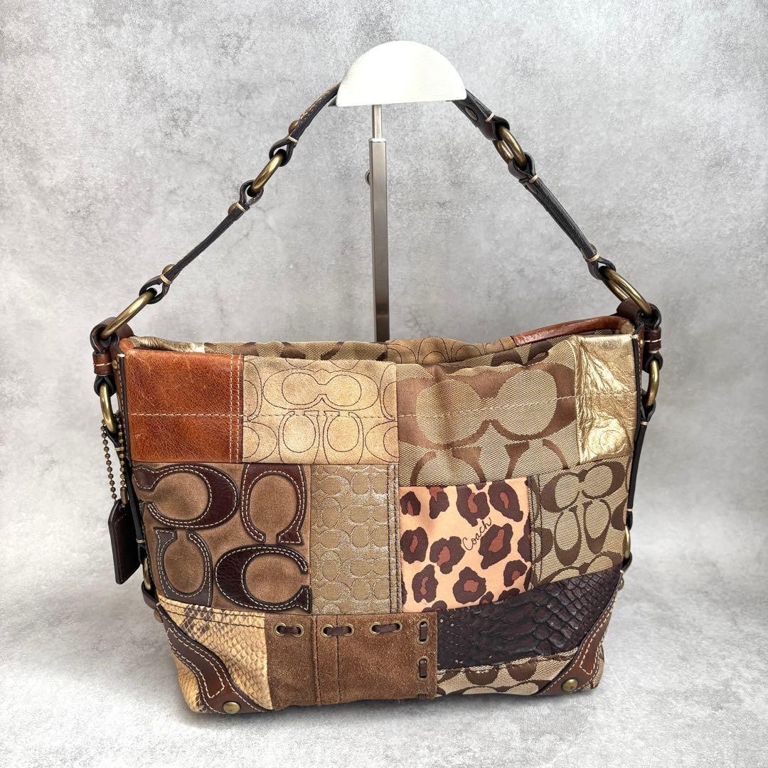 Coach Patchwork Leopard Print Shoulder Bag Purse … - image 1