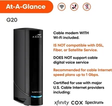 ARRIS (G20) - Cable Modem Router Combo - Fast DOCSIS 3.1 Multi A021