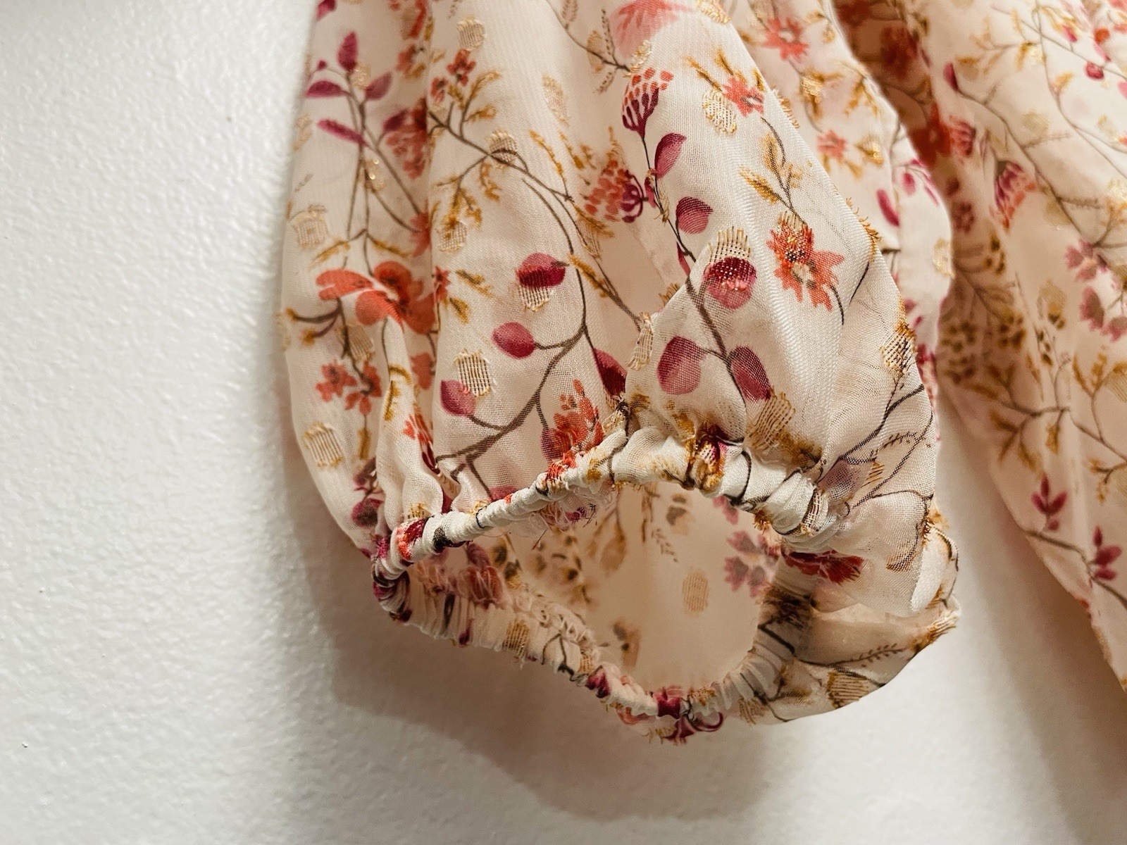 Haver & Blair Blouse Floral Print Color Pink Relaxed Tie Front Long Sleeve Sz L