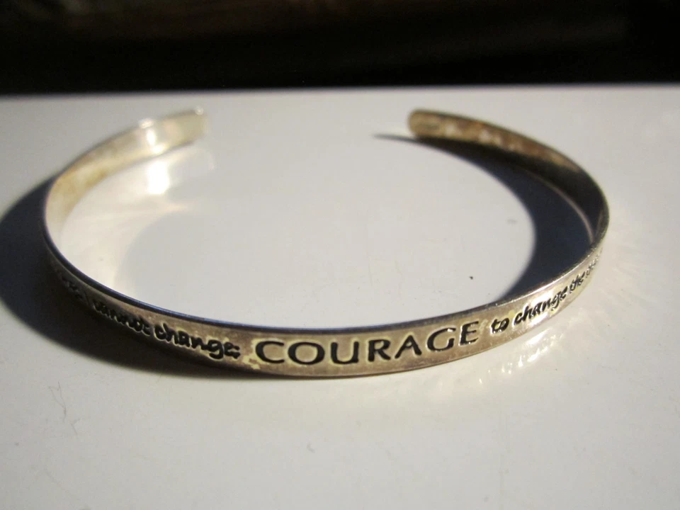 STERLING SILVER CUFF BRACELET - "COURAGE" RELIGIOUS SCRIPT FITS 8" WRIST - OFC-R - Image 3 of 4