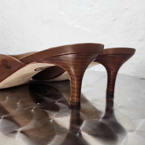 Lauren Ralph Lauren Adrienne Burnished Leather Mule Pump Polo Tan Size 10 Boxed - Picture 16 of 24