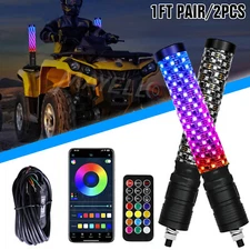 2PCS 1~3FT Spiral LED Fat Whip Light Antenna RGB Chasing For Can-am RZR UTV ATV