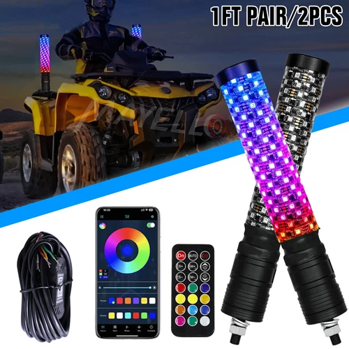 2PCS 1~3FT Spiral LED Fat Whip Light Antenna RGB Chasing For Can-am RZR UTV ATV - Picture 1 of 16
