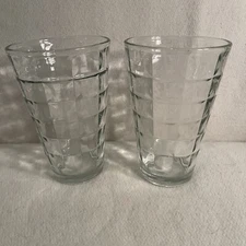 Vtg Clear Glass Water/ Ice Tea Tumbler Geometric Cube Pattern 12 Oz Set 2