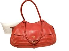 Cole Haan Village F05 Burning Orange Pebbled Leather Logo Snap Shoulder Bag