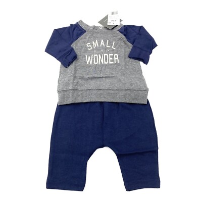 Grayson Mini Baby Boy Size 0-3M Set/Outfit 'Small Wonder' Top & Pants Gray/Blue