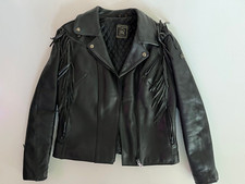 Hein Gericke Vintage Leather Moto Motorcycle Fringe Tassels Jacket 36 36W MINT