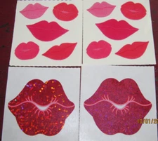 4 Vintage Sandylion Stickers Red Lips / 2 Fuzzy Lips & 2 Glitter Prismatic Lips