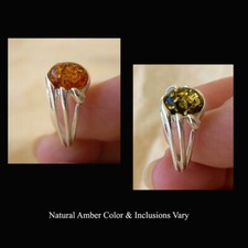 BALTIC HONEY or GREEN AMBER STERLING SILVER HANDMADE RING