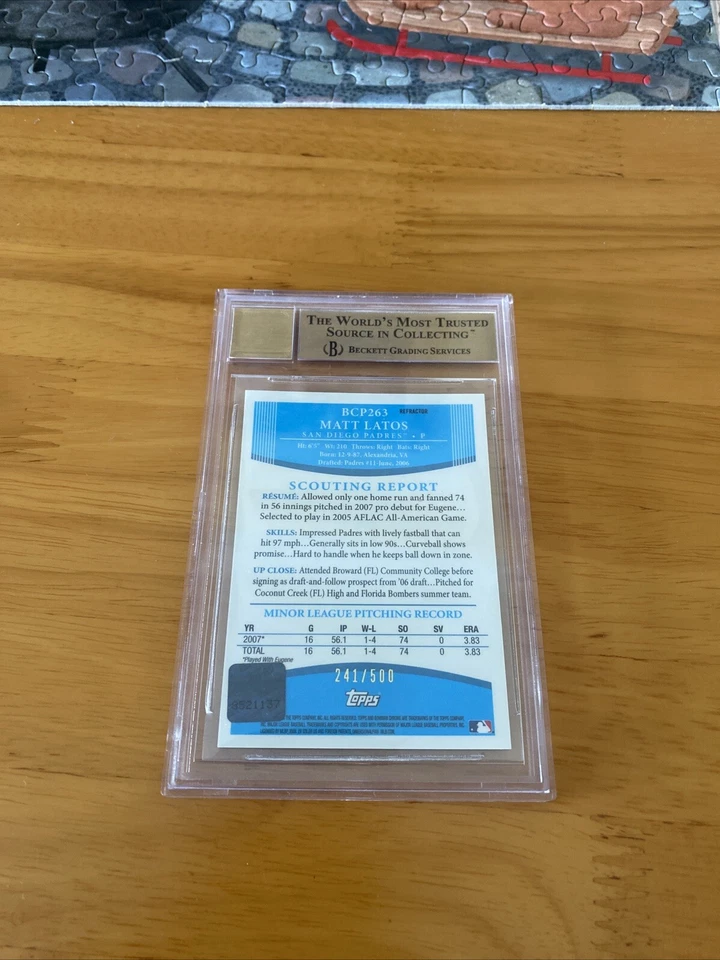 2008 Bowman Chrome Prospects Blue Refractor /500 Matt Latos Auto BGS 9.5/10 - Image 2 of 2