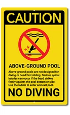 Caution Above Ground Pool No Diving Swiming Pool sign Outdoor Warning Plaque