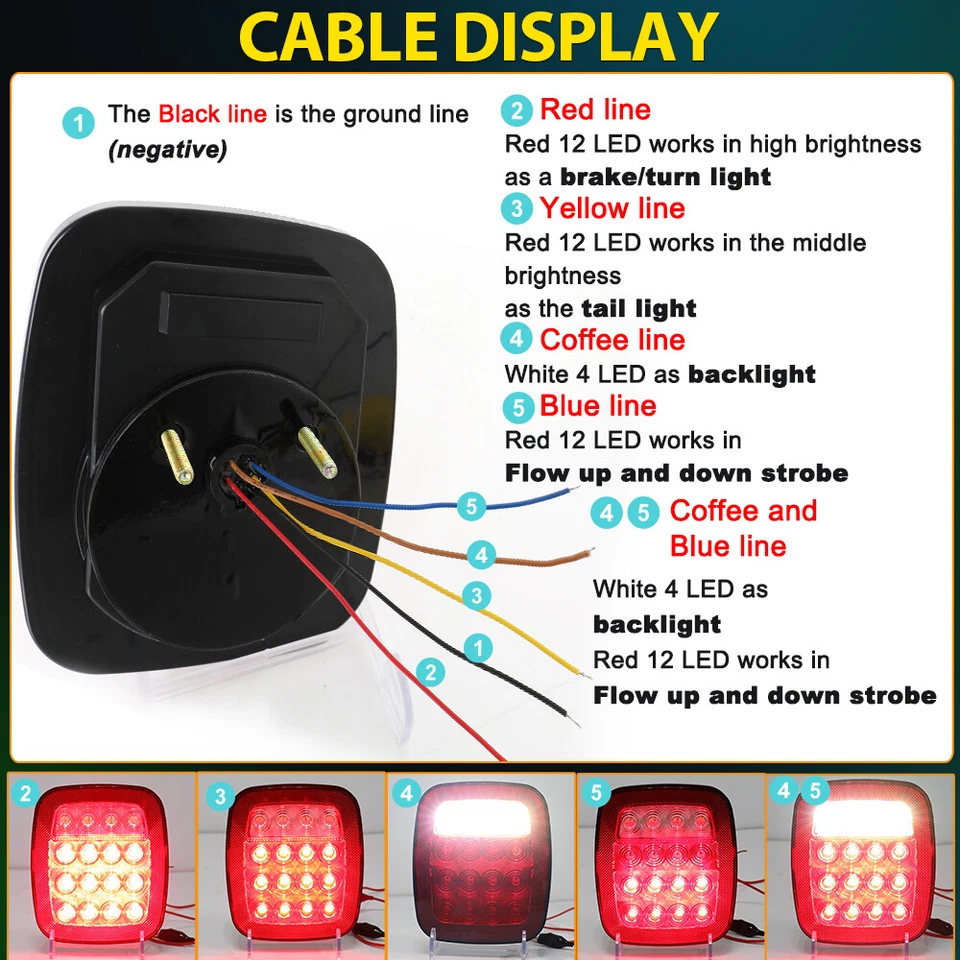 2X Luces traseras LED Lámparas de freno traseras Tope de giro Inverso para Wrangler TJ CJ JK Foto 4 de 4