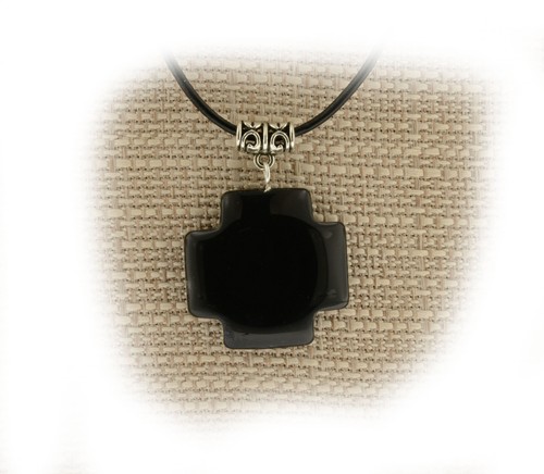 Black Onyx Necklace Unisex Artisan Cross Pendant Protection Power Jewelry - Picture 3 of 7