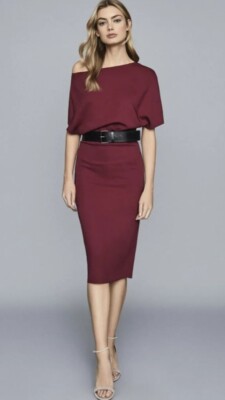 Designer REISS Madison dress size 8 --BRAND NEW-- below knee berry
