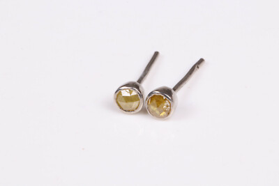 3.0mm Natural Yellow Diamond Round RoseCut Diamond Stud Sterling Silver Earrings