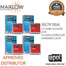 U-POL S2080 Clear Coat Lacquer HS 2K with s2031 Extra Fast Hardener 30L Kit