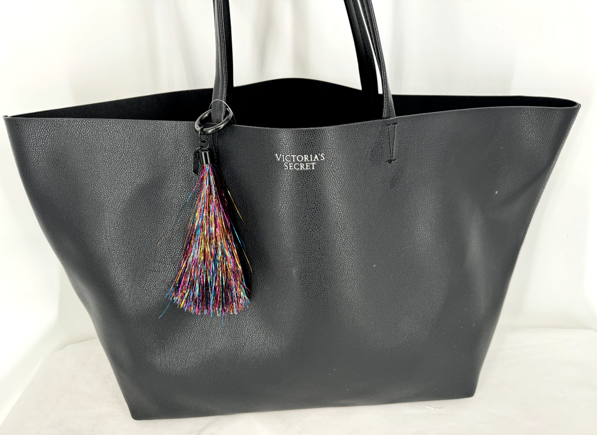 NEW VICTORIA'S SECRET Large Black Faux Leather Tote Bag Carryall