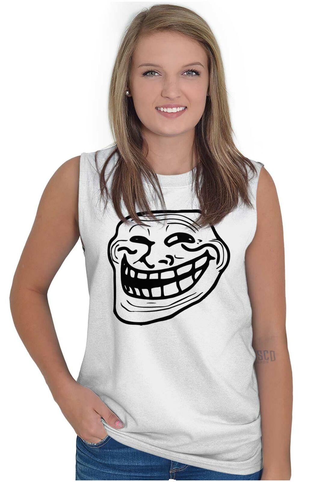 Troll Face Smiley Internet Funny Meme Gift Womens or Mens Crewneck