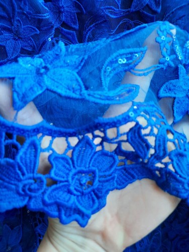 Französische Spitze Mit Pailletten In Royal blau Ca. 1,40m - Bild 4 von 5