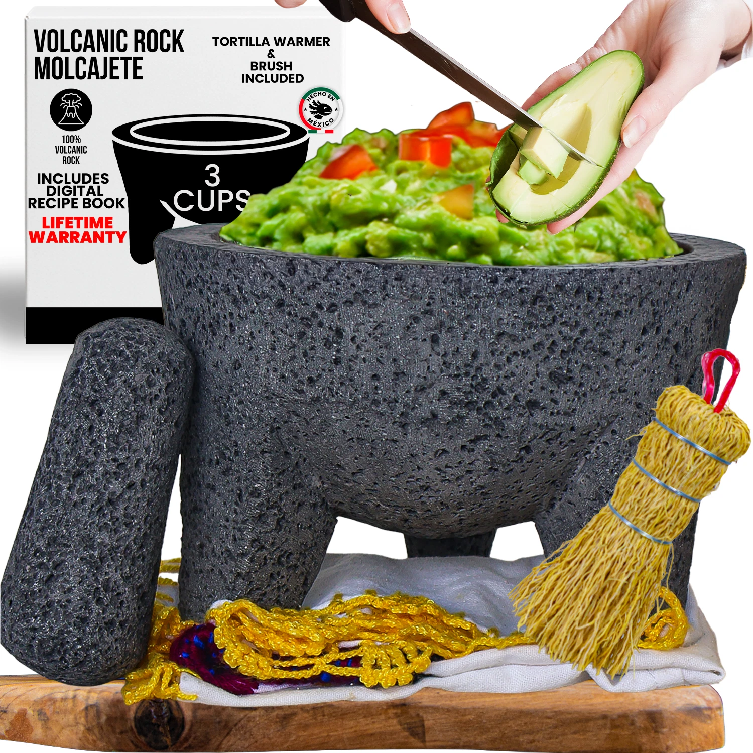 The original Molcajete Mexicano volcanic rock Handmade of Authentic Lava Rock
Opens in a new window