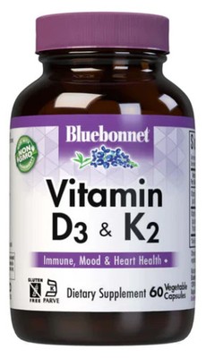 Bluebonnet - Vitamin D3 (125 mcg) & K2 (100 mcg), 60 Vegetable Capsules, by Blue