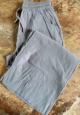 Women's Gray Wide-Leg Pants Drawstring Elastic Waist Casual Solid L