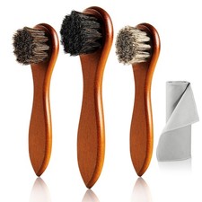 Unekez 4-Piece Horse Hair Shoe Brush Shine Kit, Black Graywhite Brown