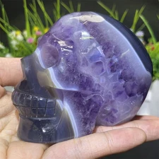 1.5LB 3.7" Natural Amethyst Ash Agate Skull Carving Crystal Quartz Reiki Decor