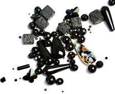 Semi Precious Beads Mix 100 Beads Jet Black Onyx Lava Stone Cloisonne Crystal