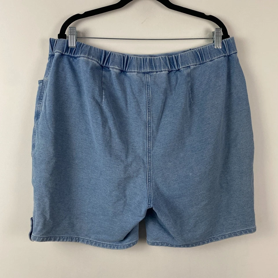 Quacker Factory DreamJeannes Knit Denim Shorts Size 1X Pull On Pockets Blue - Image 4 of 4