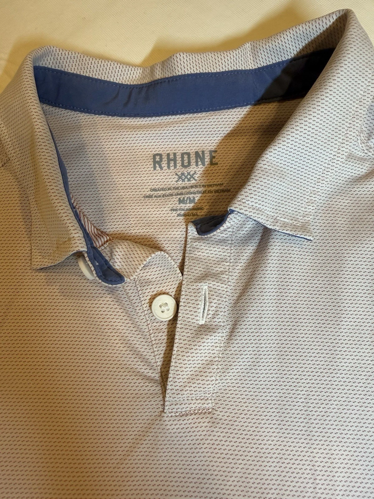 Rhône Men's Polo Shirt Size M, Red And White Pattern, Short Sleeve Tech Fabric