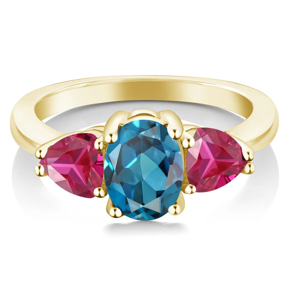 Anillo de plata chapado en oro amarillo de 18 quilates rubí rojo topacio azul Londres de 2,36 quilates Foto 2 de 4