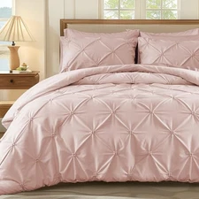 King Size Comforter Set Pink, 3 Pieces Bed Lightweight Solid Bedding 