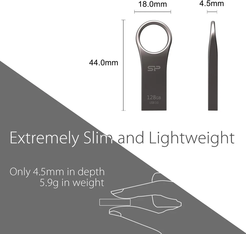 Silicon Power 32GB Jewel J80 USB 3.0 Key Flash Drive, Titanium (SP032GBUF3J80V1T - Image 4 of 4