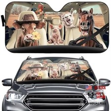 Funny Driving Car Windshield Sun Shade Foldable Auto Front Window Farm Animals