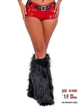 Women's Faux Fur Leg Warmers Y2k Winter Warm Boot Covers Cuffs One Size A-black