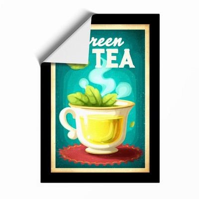 Grüner Tee Poster Vintage gerahmtes Wandbild Wohndeko fertig zum Aufhängen