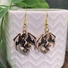 2 Gold-tone Dragon Earring Set Boho Retro Drop Dangle New Free Ship B6940