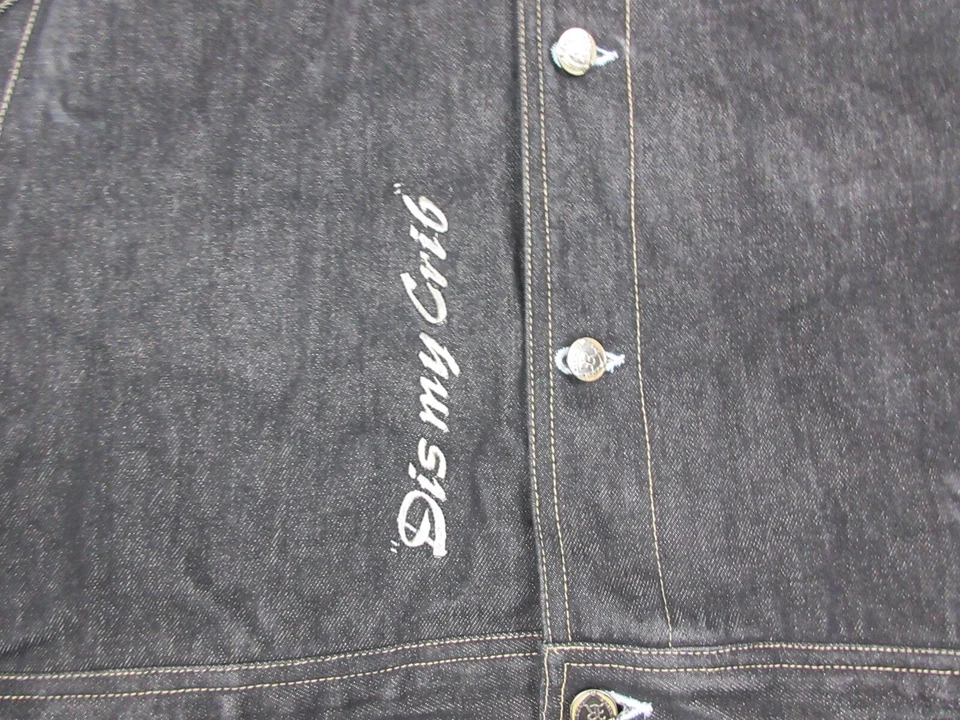 Chaqueta Azul Crudo Para Hombres Adultos 2X Negro Denim Y2K Hip Hop Rap Ropa de Calle Abrigo Foto 4 de 4