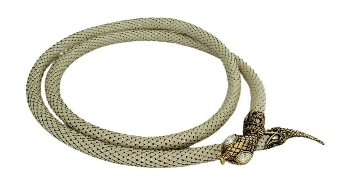 Vintage DL Auld ivory snake mesh belt with blue eyes Vintage DL AULD Snake Metal Mesh Adjustable Belt IRIDESCENT  main image 4