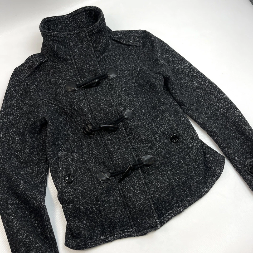 Полный наклон высоты шеи кнопка/молния моды темно серый черный с капюшоном куртки размер S - Изображение 4 из 4