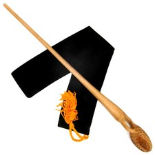 16" Shacklebolt Hand Carved Mahogany Wood Magic Wand Wizard w/ Free Velvet Bag