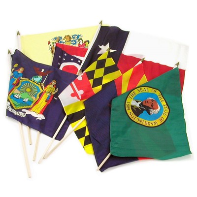 12x18 12''x18'' Wholesale Lot of 50 States Set Stick Flag Wood Staff 100D
