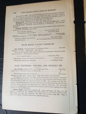 1879 train report EAST TENNESSEE VIRGINIA & GEORGIA RAILROAD Bristol  TN Dalton 