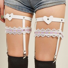 2pcs Ladies Faux Leather Leg Ring Garter Mesh Lace Accessory Punk Gothic Party